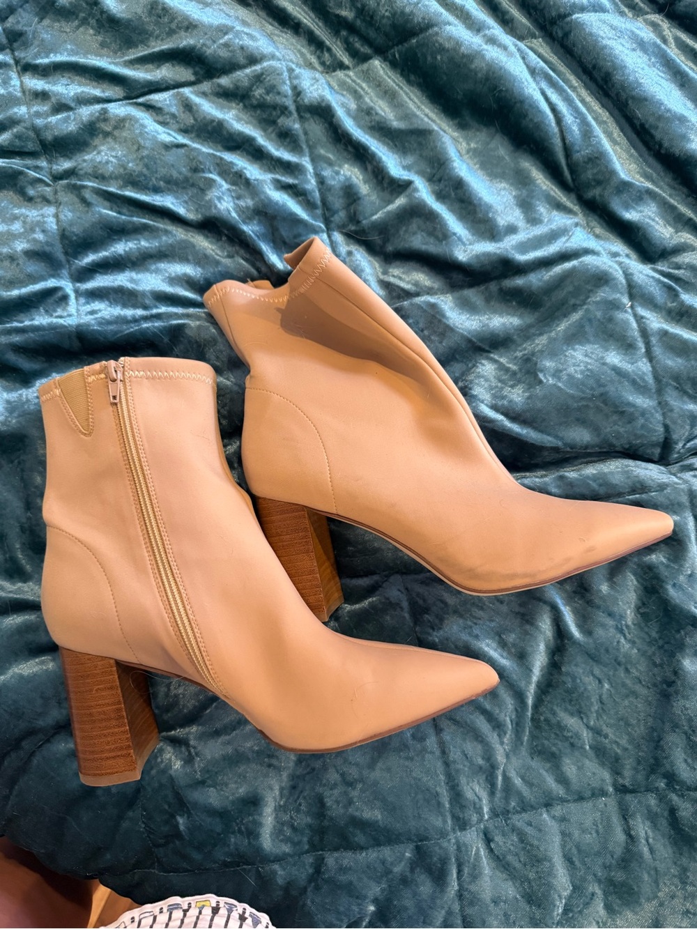 Jeffrey Campbell Nude Pointed Toe Block Heel Ankle Boots